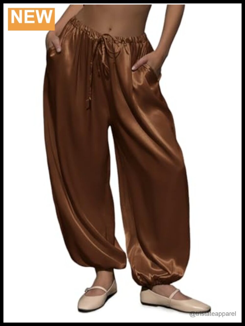 Satin Harem Pants Baggy Barrel Leg Elastic Waist Drawstring Track Pants with
